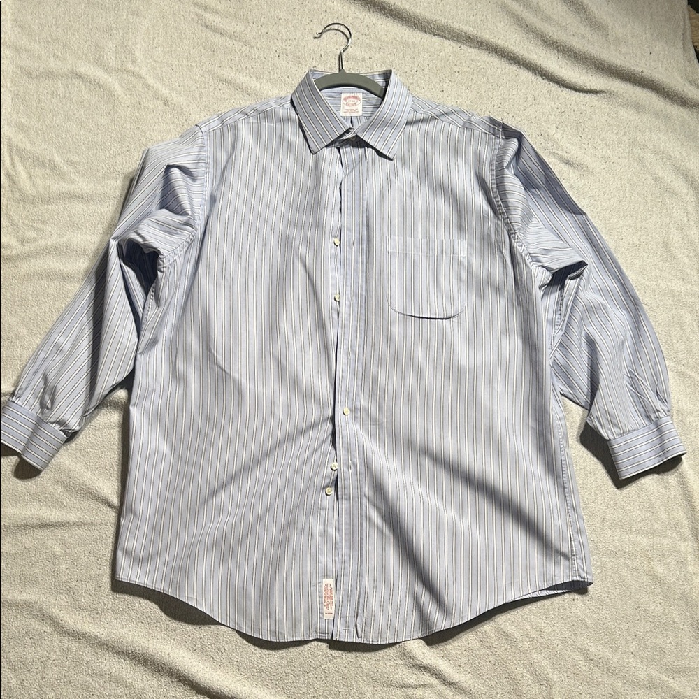 Brooks Brothers 17-33 Light Blue Striped Dress Shirt Traditional Fit All Cotton